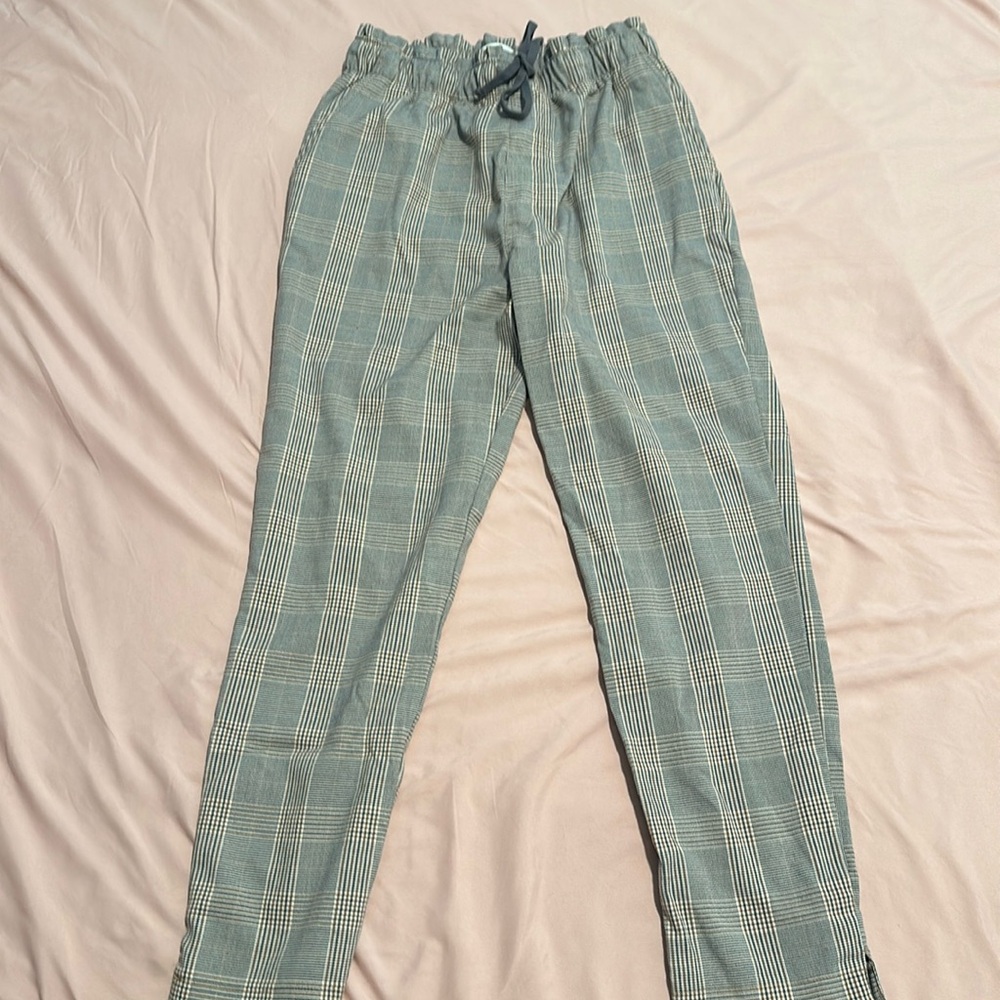 Abercrombie & Fitch plaid gray trouser drawstring joggers